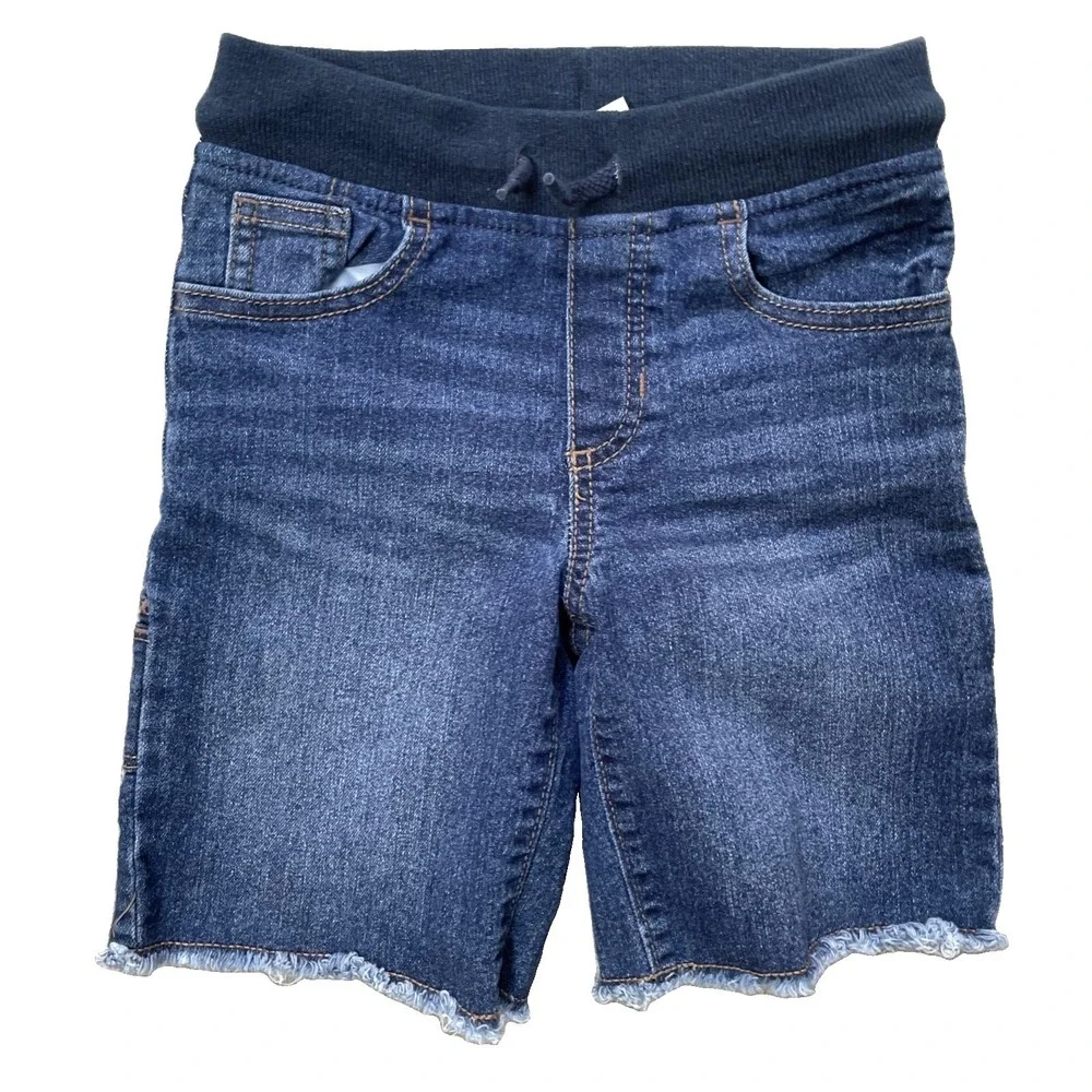 OshKosh B'gosh Boys 5T Denim Carpenter Shorts Elastic Waist Cut Off Medium Wash